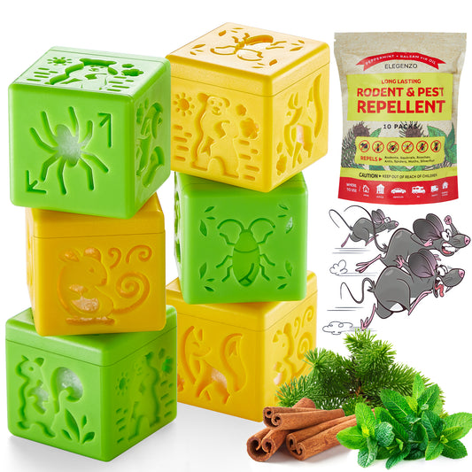 ELEGENZO Rodent Mouse Peppermint Repellent: Mice Control Pouches with Mint Oil Indoor-Reusable Rat Deterrent Repel Rat Pest Bugs Outdoor (10 Packs)